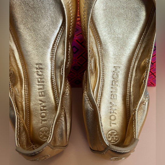 Tory Burch Eddie Gold Nappa Ballet Leather Flats Size 8 - Picture 13 of 16